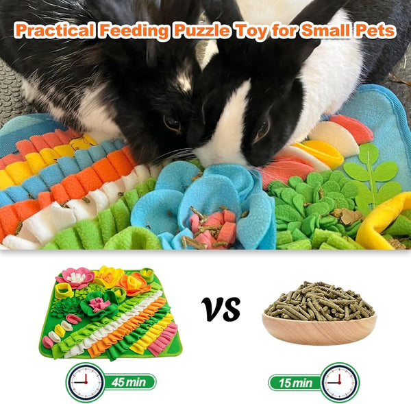 Rabbit Foraging Mat, 20"X20" Pet Snuffle Mat Interactive Snuffle Feeding Toy for Rabbits Guinea Pigs Chinchillas, Washable Pet Feed Game Bunny Toys to Stimulate Natural Foraging Skills2