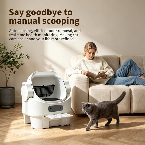 Automatic Self-Cleaning Litter Box, Open-Top, Microwave Radar, White | Multi-Sensor Safety, Large Waste Bin, Whisper-Quiet, Easy Setup, Rinse-Clean in Seconds, for Multi-Cat Homes8