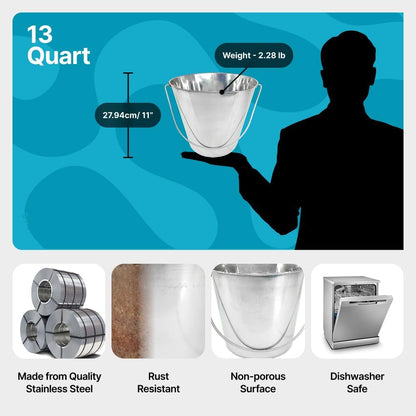 3 Gallon Stainless Steel Bucket - Heavy Duty Flat Side Metal Bucket for Feeding & Watering Pets, Livestock & Cleaning - Perfect for Crates, Kennels, Cages & Hang on Fences - 13 Quart5