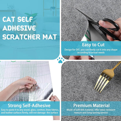 LSGCQ Cat Scratch Mat Self Adhesive Cat Scratch Furniture Protector | Self Adhesive Cat Scratching Mat Replacement for Cat Tree Post Couch Wall Furniture Protector (39.3" X 15.8", Light Gray)3