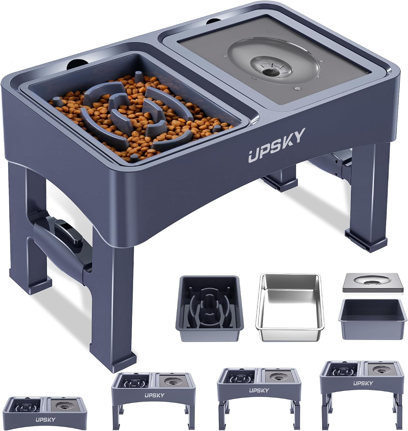 upsky-2-in-1-elevated-dog-bowls-slow-feeder-4-height-adjustable-raised-bowl-stand-no-spill-dog-water-bowls-anti-slip-food-and-water-bowls-for-small-medium-dogsnot-include-stainless-steel-bowl