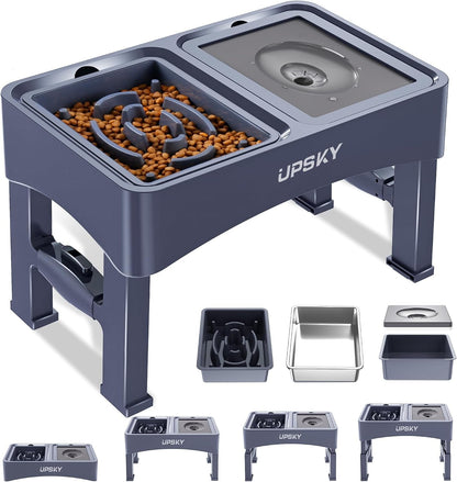 UPSKY 2-In-1 Elevated Dog Bowls Slow Feeder, 4 Height Adjustable Raised Bowl Stand, No Spill Dog Water Bowls, Anti-Slip Food and Water Bowls for Small Medium Dogs(Not Include Stainless Steel Bowl)13