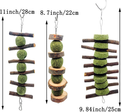 3 Pcs Bunny Chew Toys, Rabbit Chew Toys | for Teeth Grinding, Natural Organic Apple Wood Stick for Improve Rabbits Guinea Pigs Hamsters Dental Health2