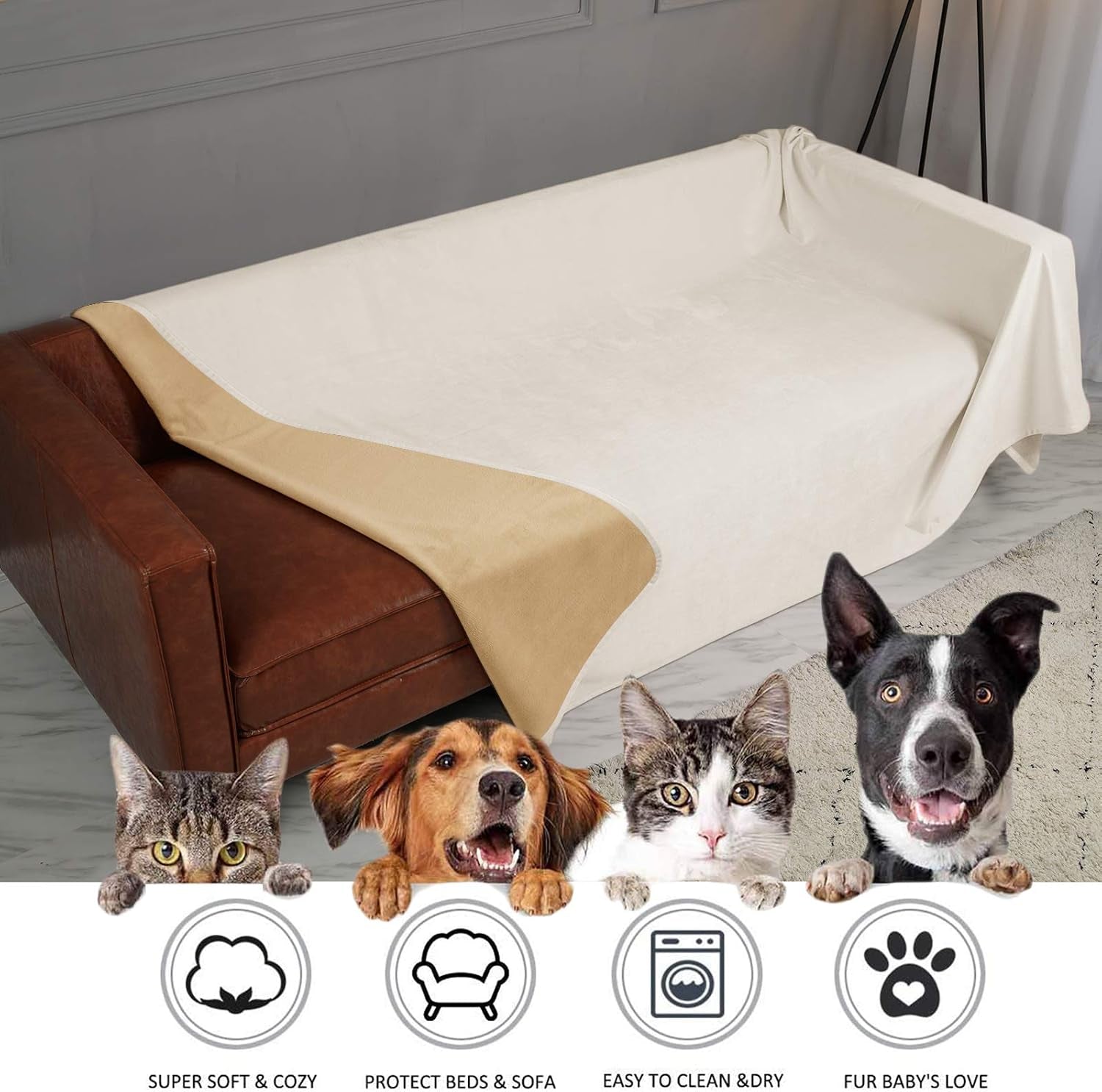 ameritex-pet-bed-blanket-reversible-100-waterproof-velvet-super-soft-for-sofa-and-bed-82x102-inches-cream-sand