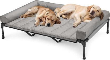 Veehoo Outdoor Elevated Dog Bed with Waterproof Bolster Cushion, Cooling | Raised Dog Bed with Removable & Washable Mat Topper, Breathable Mesh, Dog Couch Cot for Indoor Outdoor, 42", Large, Black22