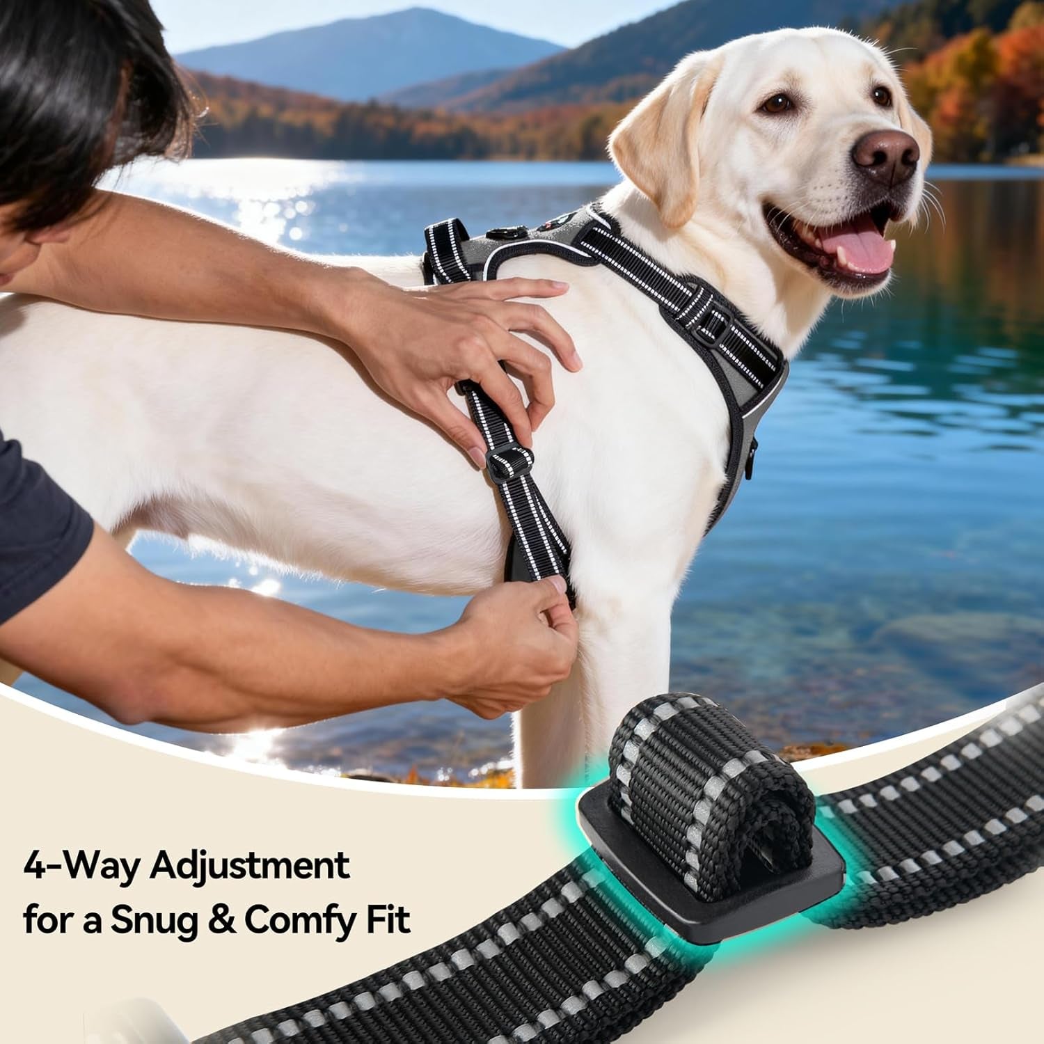 phoepet-no-pull-dog-harness-medium-reflective-front-clip-vest-with-handle-adjustable-2-metal-rings-2-bucklesm-grey