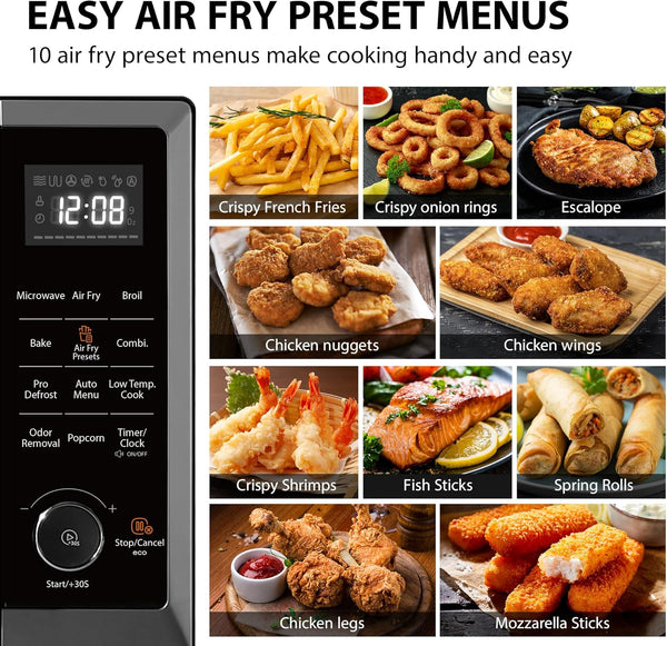 Air Fryer Combo Microwave, 1.0 Cu.Ft, Black Stainless Steel | 8 in 1 with Convection & Broil, Pro Defrost, 12.4" Turntable3