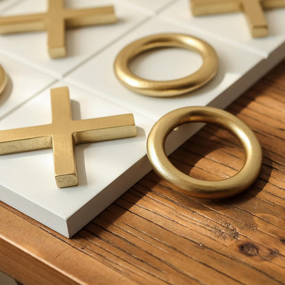 12X12 Inch Tic Tac Toe Wood Game Board Classic Coffee Table Decor Modern Wooden Travel Game for Family, White & Gold6