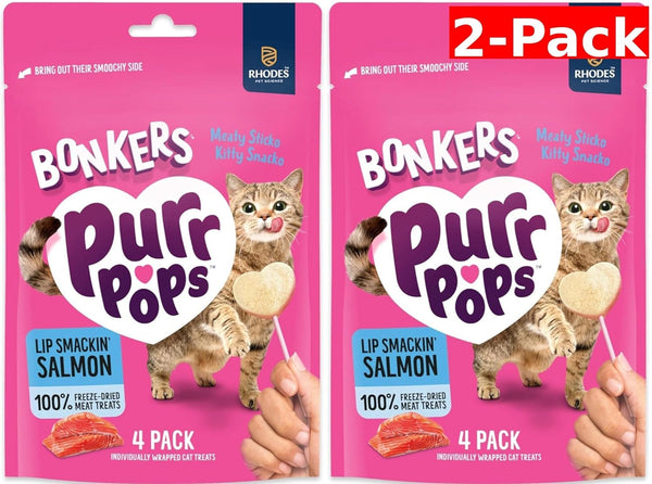Bonkers Purrpops, Freeze Dried Salmon Flavored Lollipop Cat Treats, Cat Treats, Treats for Training, for All Breeds and Ages, Food Topper (8 Pieces) 2-Pack1