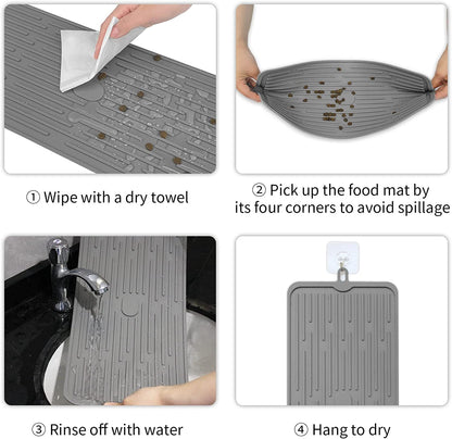 Ptlom Pet Placemat for Dog and Cat, Mat for Prevent Food and Water Overflow, Suitable for Medium and Small Pet, Grey, Silicone7