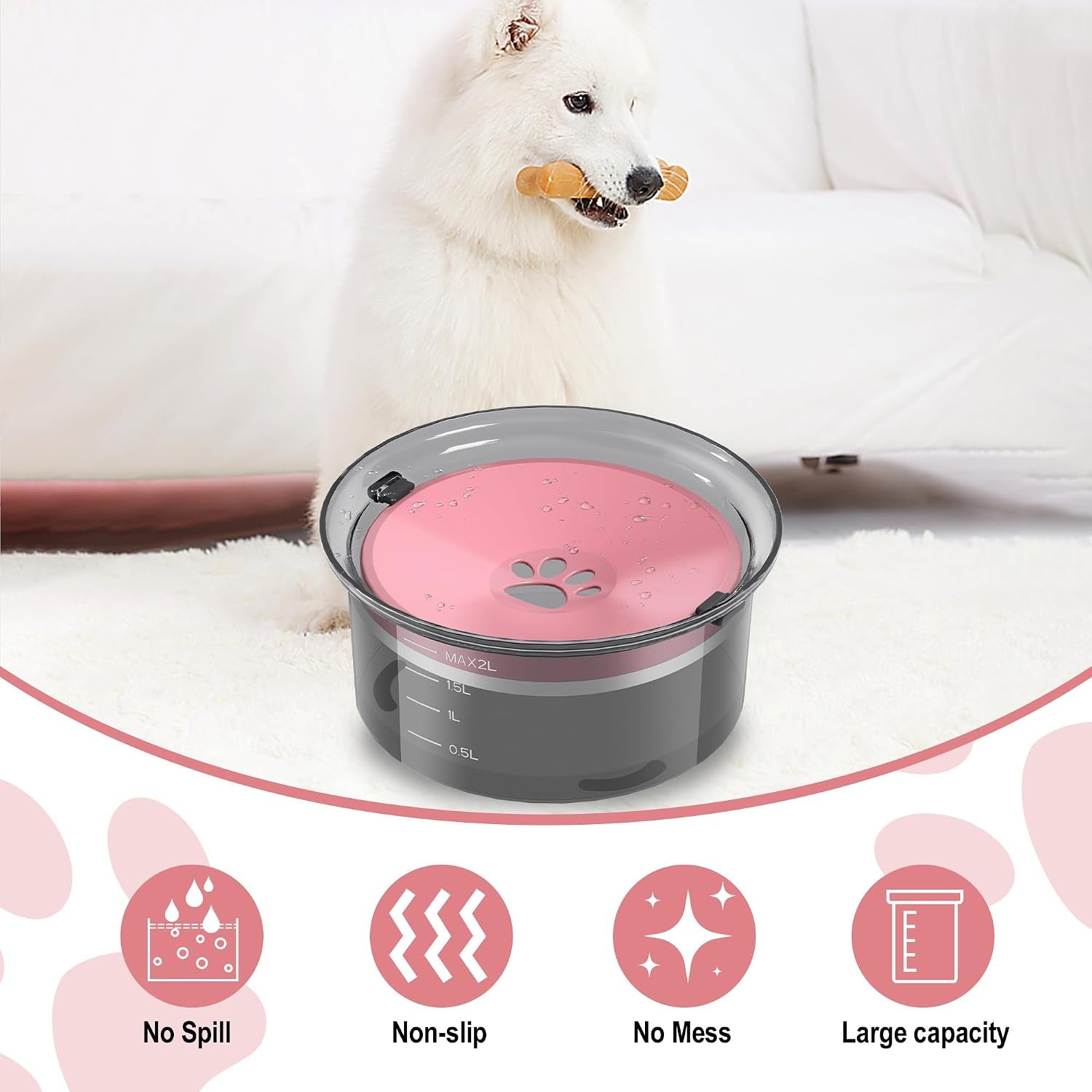 2l-dog-water-bowl-large-capacity-slow-water-feeder-no-spill-dog-bowl-splash-proof-pet-water-dispenser-vehicle-carried-travel-water-floating-bowl-for-dogs-cats-pets-pink