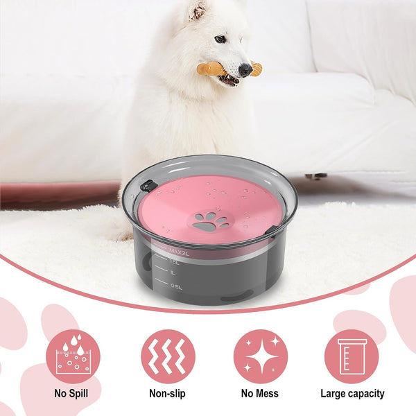 2L Dog Water Bowl Large Capacity Slow Water Feeder, No Spill Dog Bowl Splash Proof Pet Water Dispenser,Vehicle Carried Travel Water Floating Bowl for Dogs/Cats/Pets (Pink)5