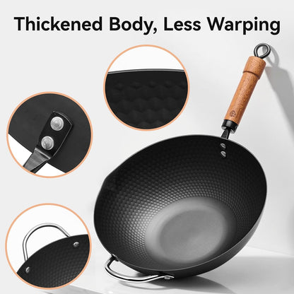 Carbon Steel Wok Pan, 12.6 Inch Flat Bottom Stir Fry Pan with Lid, Uncoated Heavy Duty Iron Wok for Induction and Gas Stoves5