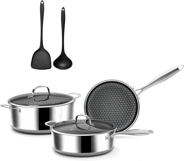7-Piece 5 Ply Stainless Steel Cookware Set with Lids, Pots and Pans Set Non Stick, Non-Toxic, for Induction, Oven, Dishwasher Safe, RV Essentials, Kitchen Appliances1