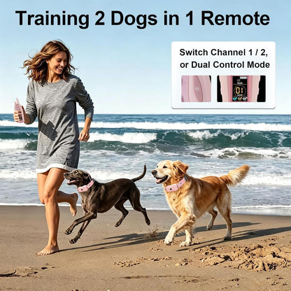 Dog Shock Collar 2 Dog- 3300FT Dog Training Collar for Small Medium Large Dog (5-120Lbs) with Remote,Ip67 Waterproof E-Collar with Beep (8 Sounds) Vibration (1-16) Shock (1-16) Flash Light,Pink5