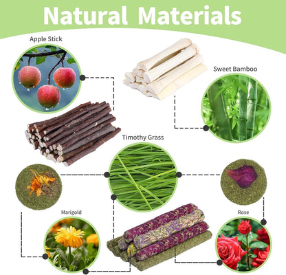 50-60 Pcs Rabbit Chew Toys, Guinea Pig, Hamster, Bunny Chew Toys, Sweet Bamboo, Apple Stick, Timothy Stick, Prevent Teeth Overgrowth, Clean Teeth3