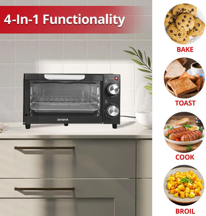 4-Slice Countertop Toaster Oven with Baking Tray, Bake Toast Cook and Broil, Temperature Control, 60 Minute Timer Knob, Automatic Shutoff, Baking Tray and Crumb Tray Included, Black2