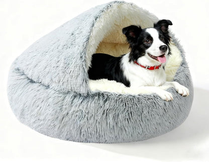 Calming Dog Bed Fluffy Plush Pet Bed under 35 Pound，Large Cave Bed Washable Non-Slip Cat Nest Pod Windproof，Cozy Indoor Cave for Kitten Dog Non-Slip Bottom (L-31.5In)1