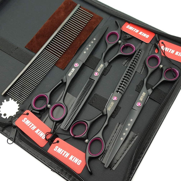7.0 Inches Professional Dog Grooming Scissors Set Straight & Thinning & Curved & Chunkers 4Pcs in 1 Set (With Comb)7