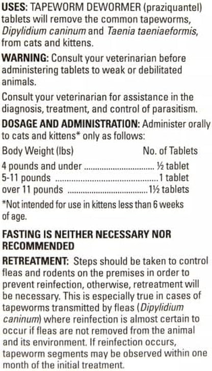 Elanco Tapeworm Dewormer (Praziquantel Tablets) for Cats and Kittens 6 Weeks and Older, 3-Count9