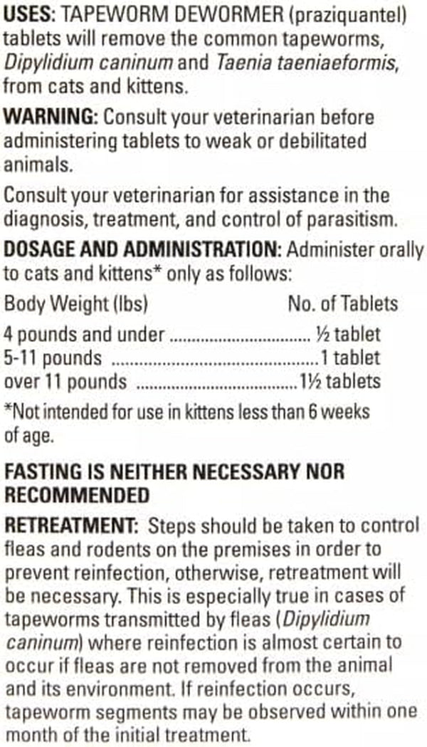 Elanco Tapeworm Dewormer (Praziquantel Tablets) for Cats and Kittens 6 Weeks and Older, 3-Count9