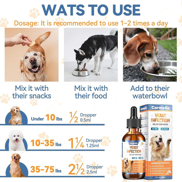 Carmelie Natural Yeast Relief for Dogs, Support Healthy Itch Relief, Ear Paw Discomfort Care, Itch Relief for Dog, Allergy Supports, Inflammation Relief for Dogs, 60Ml Bacon Flavor6