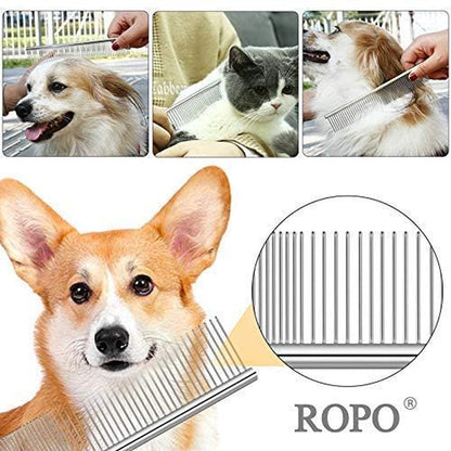 CWXZSTM Pet Steel Combs Dog Cat Comb Tool for Removing Matted Fur - Pet Dematting Comb with Rounded Teeth and Non-Slip Grip Handle - Prevents Knots and Mats for Long and Short Haired Pets,6.5In/7.4In5
