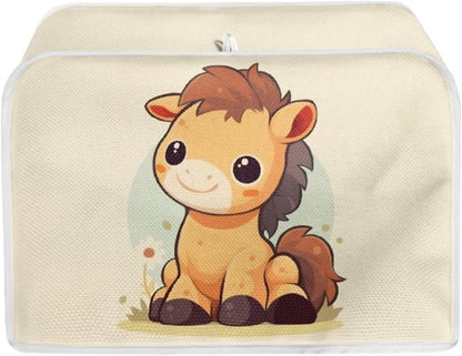 Cartoon Horse 2, 4 Slice Slot Toaster Cover, Cute Horses Bread Toaster Oven, Funny Zoo Animal with Woolen Ball Kitchen Appliance Cover Dustproof for Standard Size -L3