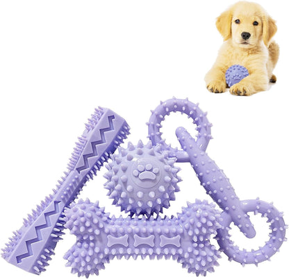 4-Pack Puppy Teething Toys Chew Toys for 0-6 Month Puppies,Blue | Small Medium Dogs Durable Interactive Food Dispensing Bone Ball Donut Dog Boy9