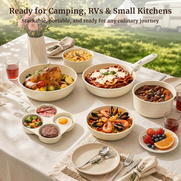 20Pcs Nonstick Pots and Pans Set with Detachable Handles, Oven Safe | Induction Ready Non-Toxic Pots and Pans Set for RV, Campervans, Pfoa/Pfos-Free, Stackable9