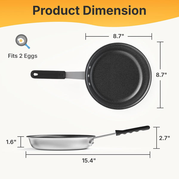 Nonstick Frying Pan, 8 Inch Heavy-Gauge Aluminum Skillet with Ceramic Nonstick Coating & Stainless Steel Base for Induction, Electric, Gas, Oven Safe, Black Hanging Handle | Aluminum Body Even Heating, Steel Handle Silicone Grip, Oven Safe 392°F Sleeve Off, Gas Electric Stovetop2