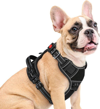 Eagloo Dog Harness No Pull for Large Dogs, Easy on & off with 3 Buckles | No Choke with Front Clip, Adjustable Fit, MOLLE System, Reflective Vest, Easy Control for Walking, Black, Large21