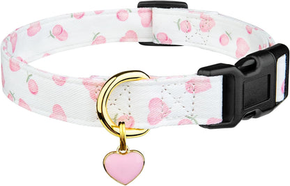 Cotton Dog Collar White and Pink Love Heart with Pendant Cute Dog Collar S | Handmade Distinctive Patterns Skin-Friendly and Breathable Girl Boy Dogs Collars1