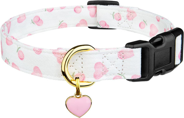 Cotton Dog Collar White and Pink Love Heart with Pendant Cute Dog Collar S | Handmade Distinctive Patterns Skin-Friendly and Breathable Girl Boy Dogs Collars1