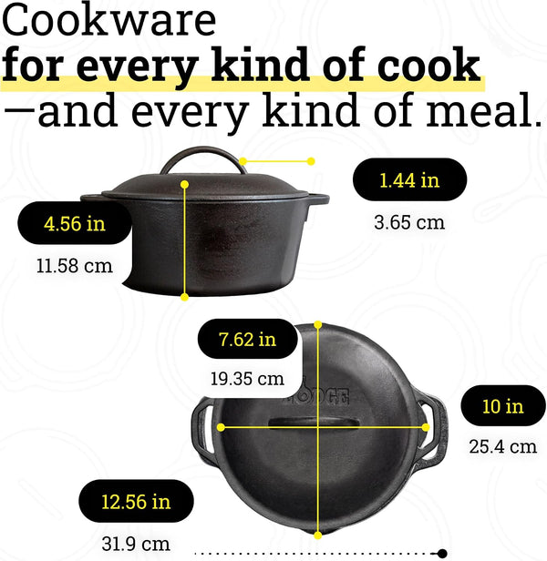 Cast Iron 5-Piece Set, Pfas-Free Pre-Seasoned Kitchen Set | Pfas-Free Cast Iron Set Includes Skillets, Griddle & Dutch Oven for Non-Toxic Everyday Cooking, Made in USA7
