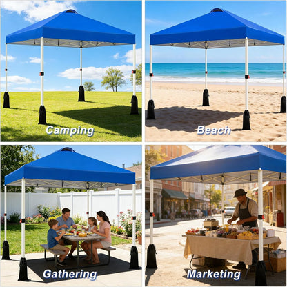 10X10 Pop up Canopy Tent, 1-Button Push Setup Canopy Tent, Adjustable Height Instant Portable Shelter, Portable Roller Bag, Easy Outdoor Sun Shade for Events, 4 Weight Bags, Blue8