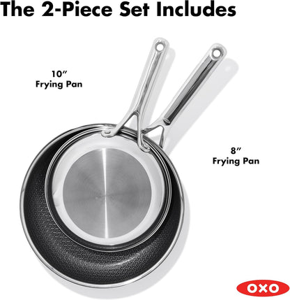 OXO Hybrid 8” and 10” Frying Pan Skillet Set, Durable Pfas-Free Ceramic, Fusion Boost Tech for Powerful Searing, Induction & All Cooktop Compatible, Dishwasher Safe, Mirror Polished Tri-Ply4