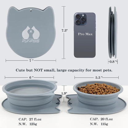 RUNROLE 2 in 1 Collapsible Dog Travel Water Bowls, Portable Pet Cat Bowl | Slot Together & Use Separately, Bpa-Free Silicone Feeding Watering Foldable Travel Bowls, Pet Travel Food Dishes, 20OZ+27OZ2