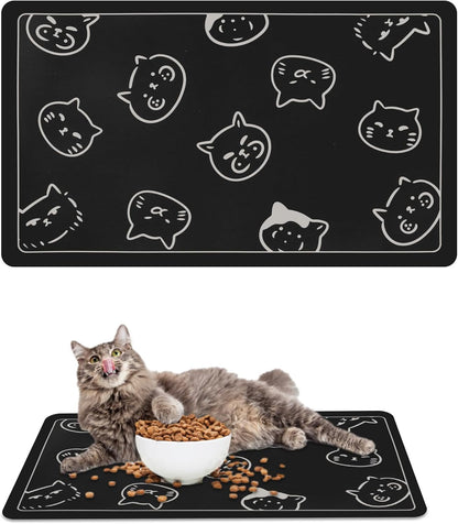 Pet Feeding Mat, Absorbent Dog Mat, Quick Dry Pet Food Mat Cat Feeding Mat Pet, Quick Dry Water Dispenser Mat Pet Supplies for Dog and Cat (Black, (12"X19"))1