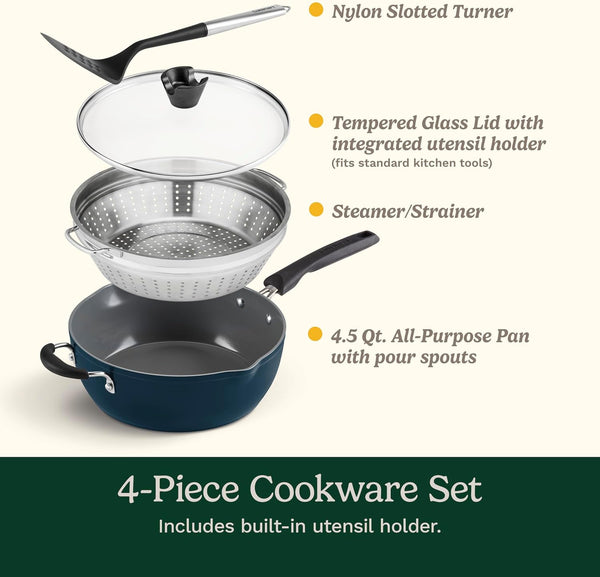 Preferred Pan 4-Pc Set - Nouveau Navy (4.5 Qt. Multi-Purpose Pan W/Cover, Steamer, Slotted Turner)9