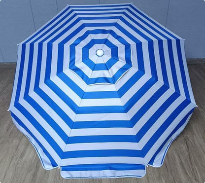 6Ft Beach Umbrella - Heavy Duty Wind Resistant UV 50+ Portable Sun Shade with Sand Anchor & Carry Bag, Outdoor Folding Umbrella for Beach, Pool, Patio, Garden (Blue Strip) No Tilt the Sand Needs to Exceed the Spiral 6Inch5