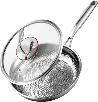 Titanium Pans for Cooking, Titanium Frying Pan with Lid (8In) | Uncoated Hammered Pro Skillet, PFAS PFOA PTFE Free, Induction, Gas, Oven and Dishwasher Safe1