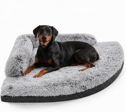 Corner Dog Bed Large, 39" Calming Fluffy Orthopedic Pet Beds, Grey | Space Saving Plush Corner Nest,Egg-Crate Foam, Washable Cover, Waterproof Liner, Non-Slip Bottom and Bolsters for Large Dogs11