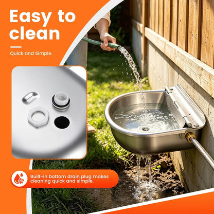 Metal Automatic Dog Water Bowl Dispenser, Outdoor Heavy Duty Stainless Steel Dog Waterer, Auto Self Filling Animal Water Feeder for Dogs Cats with Float and Drain Plug4