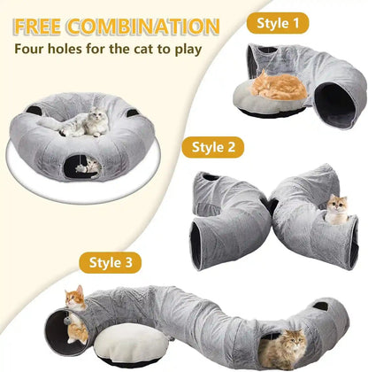 WINDRACING Cat Tunnel Bed for Indoor Cats - Cute Cat Donut Tunnel with Washable Circle Cushion, round Pet Play Toy for Kitten/Puppy/Rabbit, Grey4