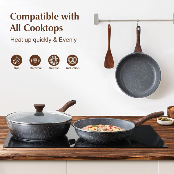 12.5 Inch Nonstick Frying Pan Skillet, Swiss Granite Coating Omelette Pan, Healthy Stone Cookware, PFOA Free5