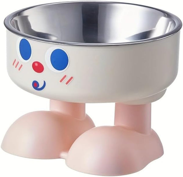 A New Mischievous Face Cartoon Pet Bowl, Stainless Steel High-Neck Cat Bowl for Feeding and Watering, Dog Bowl, Dog Dining Plate (Pink)1