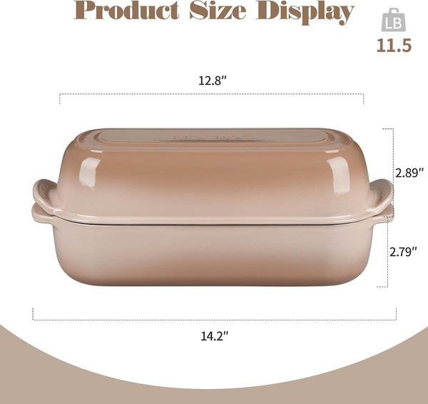 Enameled Cast Iron Loaf Pan with Lid, Bread Pan, Dutch Oven Bread Pan for Homemade Sourdough Bread Baking, 12.5X5.5 Inch, 5Qt, Mocha2