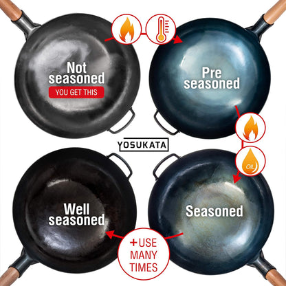 14” Silver Carbon Steel Wok with round Bottom | Suitable for Gas Stoves and Open Fires - Traditional Chinese Wok (Silver)7