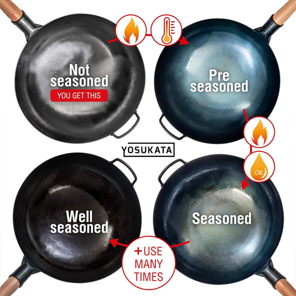 14” Silver Carbon Steel Wok with round Bottom | Suitable for Gas Stoves and Open Fires - Traditional Chinese Wok (Silver)7